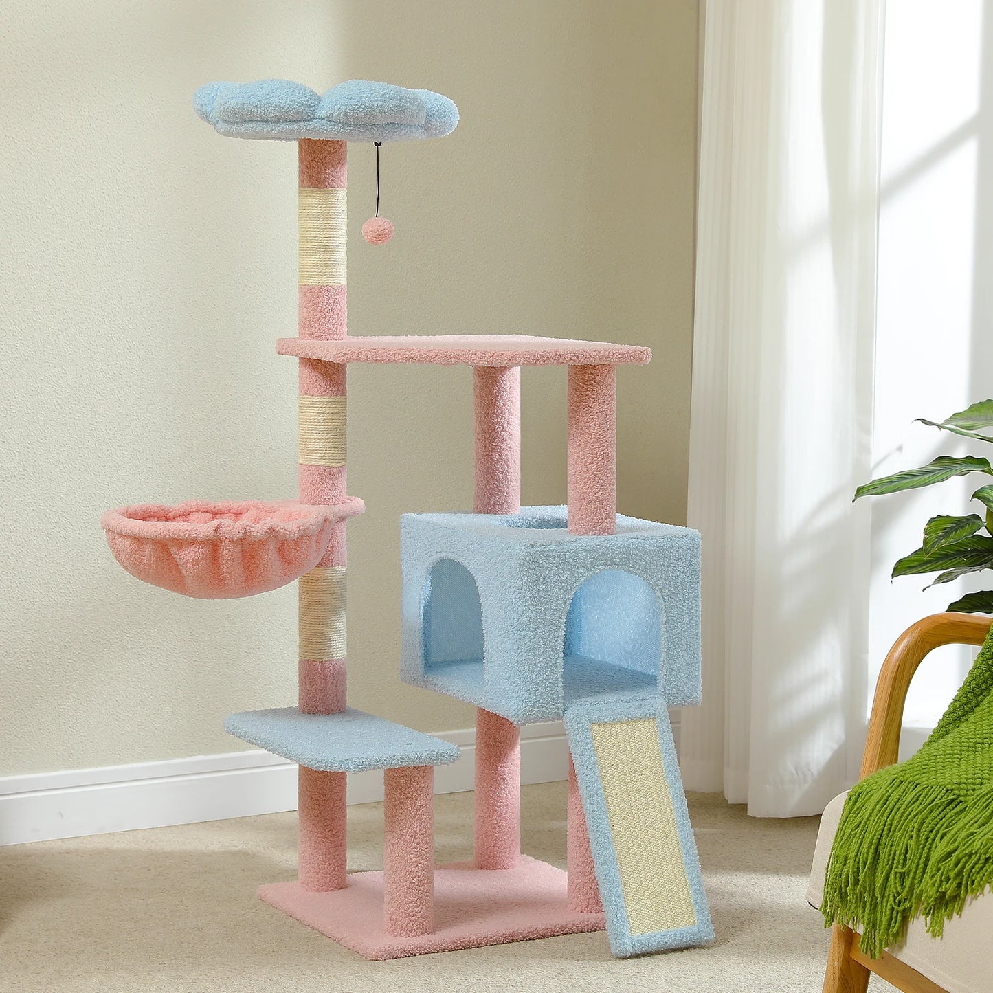PEQULTI Flower Cat Tree Multi Level Cat Tower With Hammock