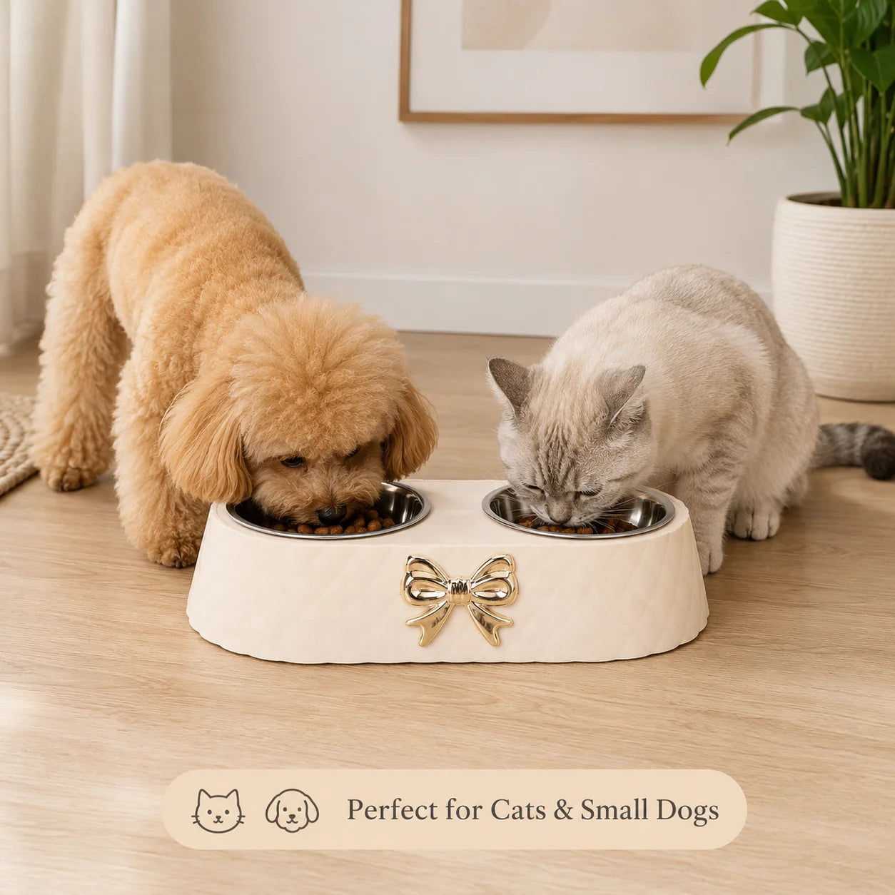Double Stainless Steel Pet Bowl Set For Cats And Small Dogs With Anti-Slip Base