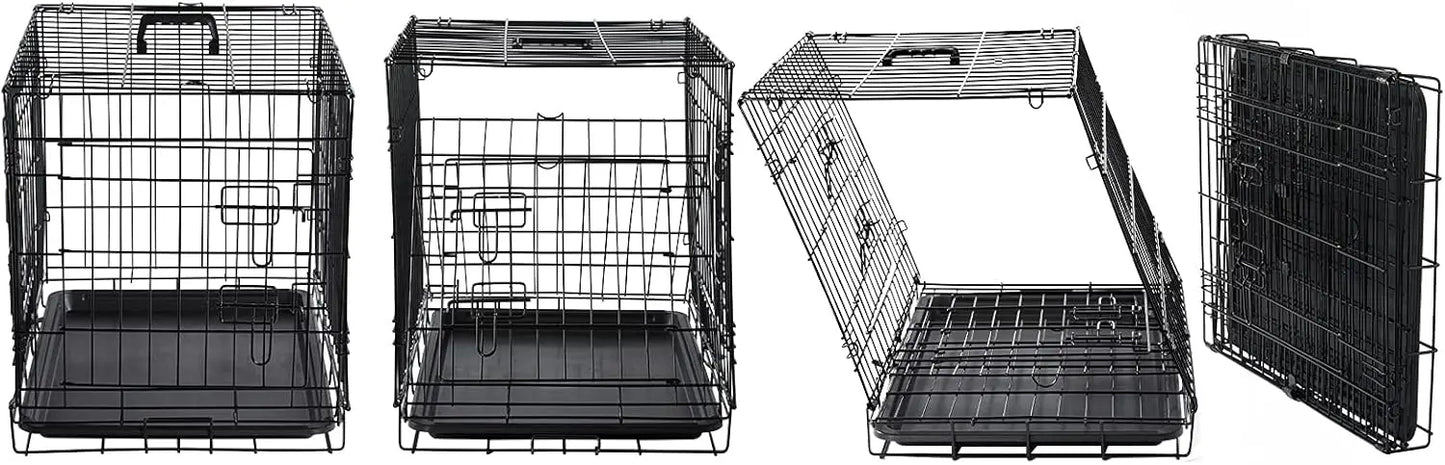 Collapsible Double Door Dog Crate for Small to Medium Pets