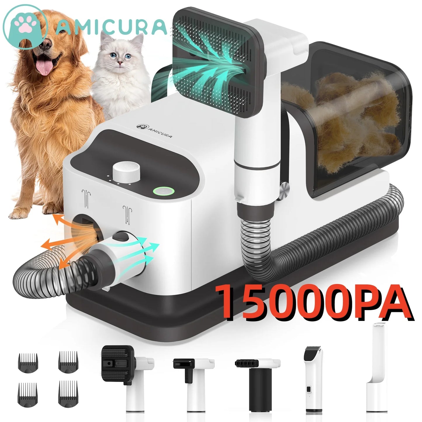 Amicura P1 Pet Grooming Vacuum 15kPa Hair Dryer Kit Tools