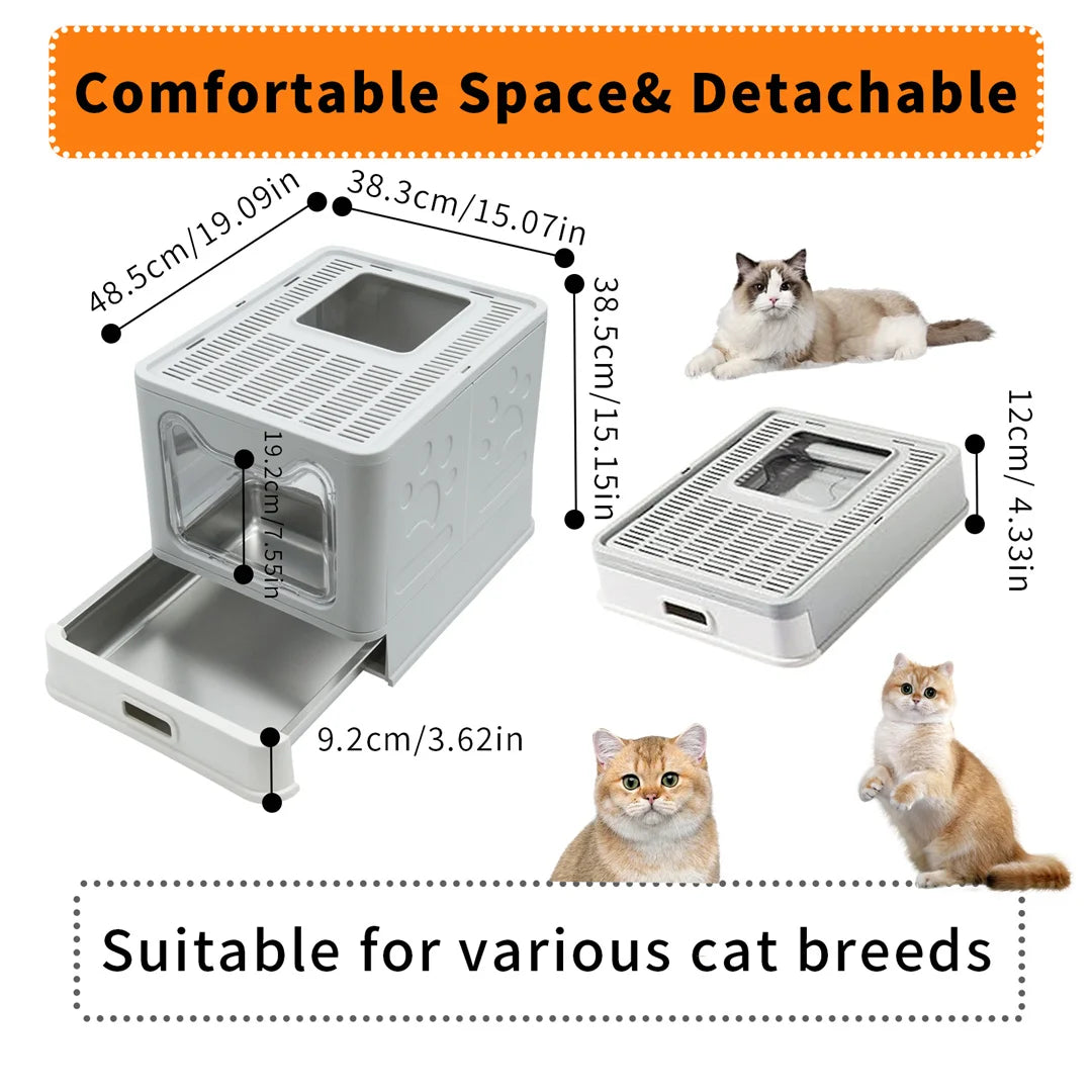 Detachable Enclosed Cat Litter Box With Front Entry Scoop