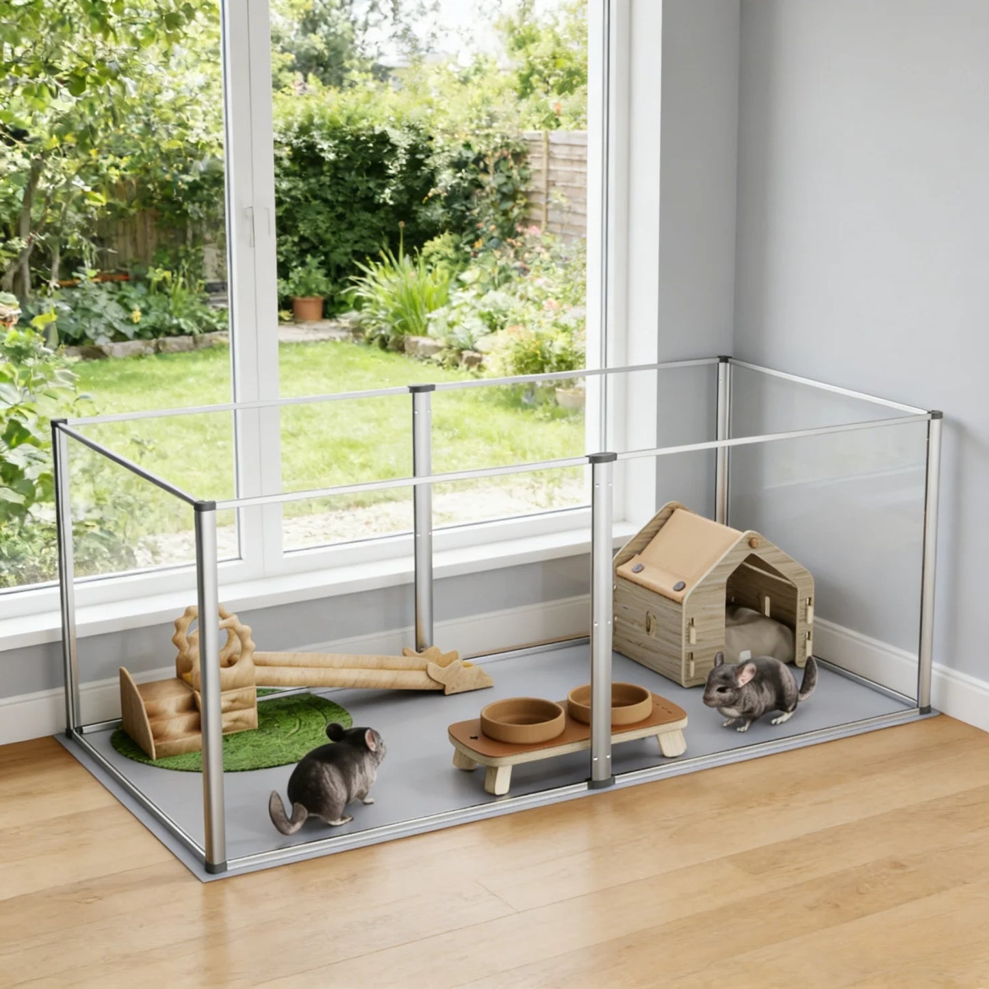 Six Panel Acrylic Hamster Playpen Indoor Enclosure With Waterproof Mat