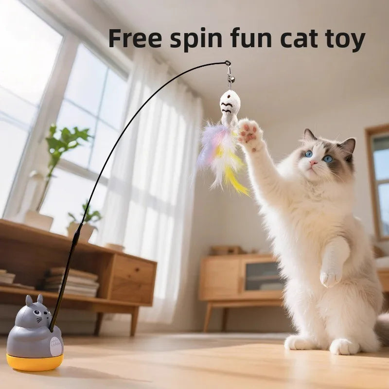 Cat Teaser Feather Wand Toy With Steel Wire Pole Kitten