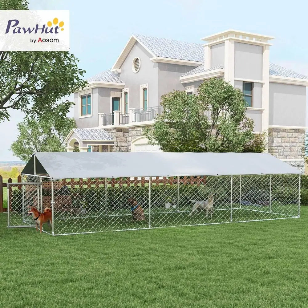 Heavy Duty Galvanized Steel Outdoor Dog Kennel With Waterproof Cover