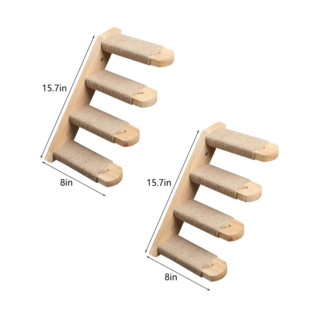 Wall Mounted Pine Wood Cat Bridge With Sisal Rope Steps