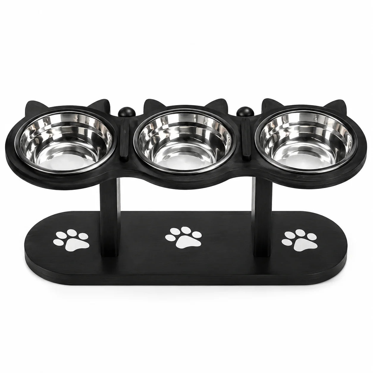 Tilted Elevated Cat Bowl Stand With Three Stainless Steel Bowls