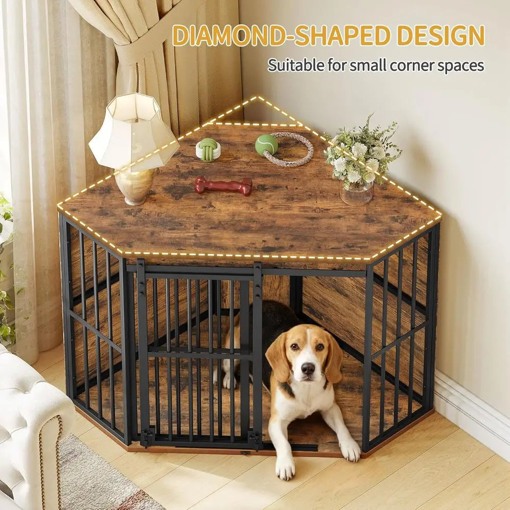 Corner Dog Crate Furniture Barn Door Heavy Duty Kennel