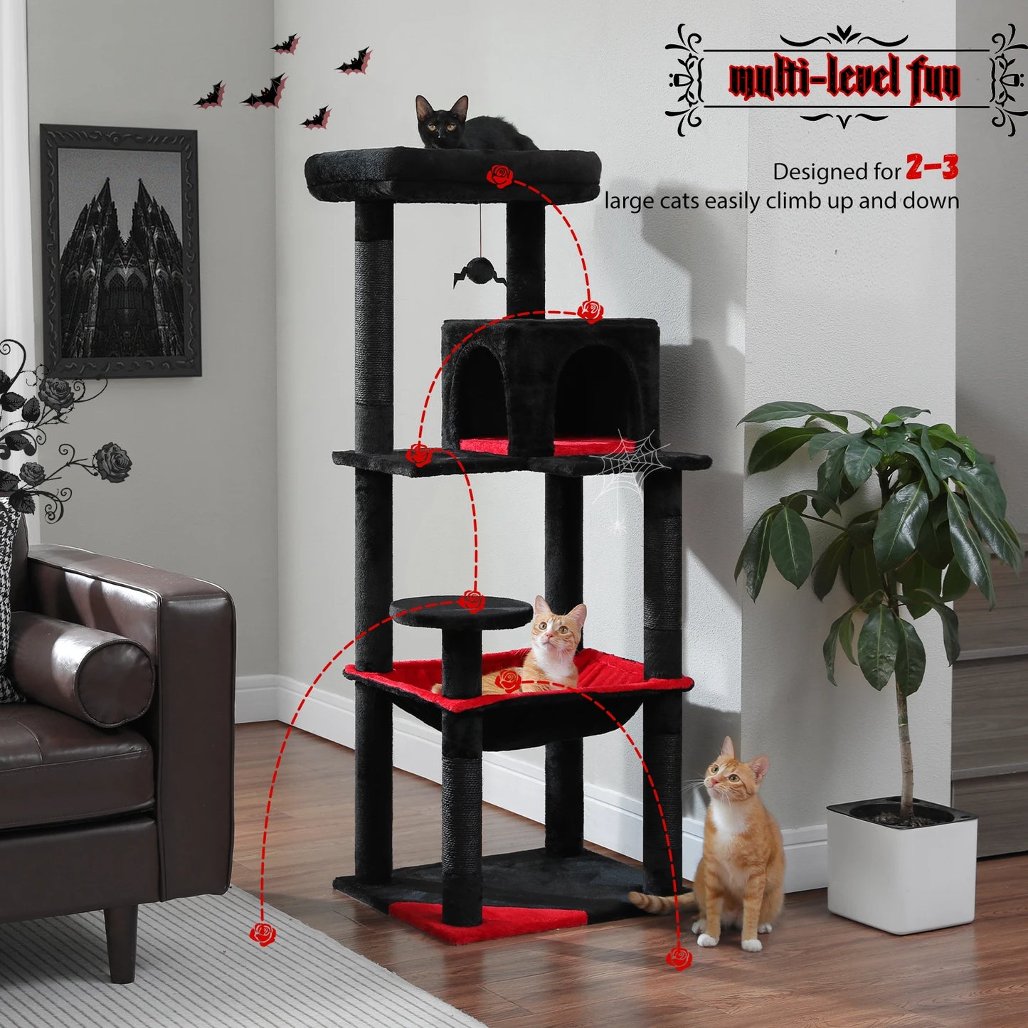 PAWZ Road Gothic Cat Tree Indoor Cats Tall Tower Hammock