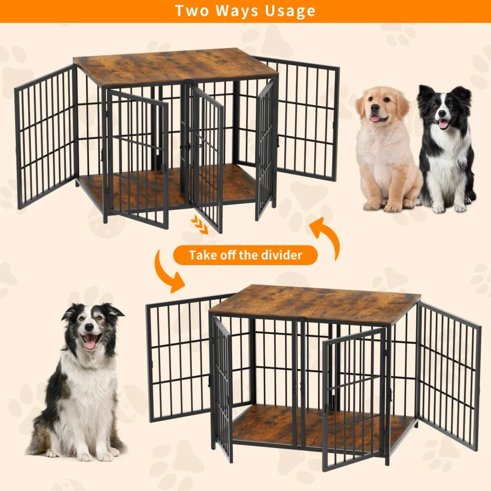 BORWART Ultra Thicken Furniture Style Double Dog Crate With Divider