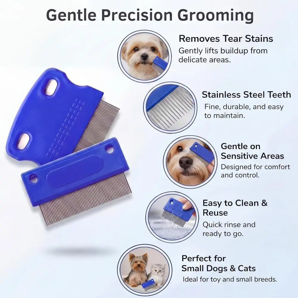 Tear Stain Remover Comb Set For Dogs And Cats Stainless Steel Eye Grooming