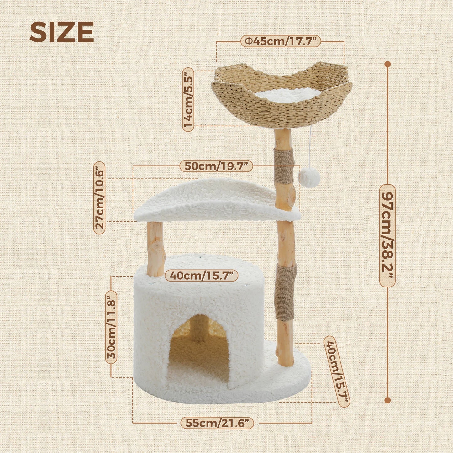 PEQULTI CN Solid Wood Cat Tree Tower With Spacious Condo