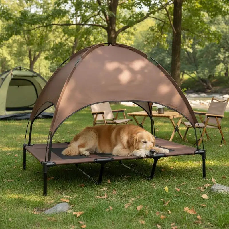 Raised Dog Bed With Waterproof Canopy UV Protection Breathable Mesh