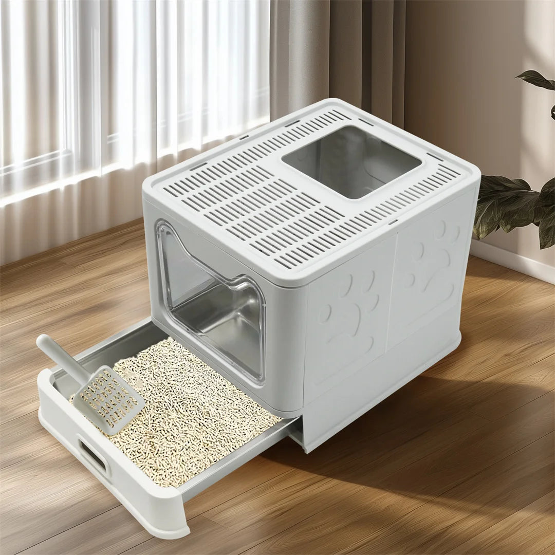 Detachable Enclosed Cat Litter Box With Front Entry Scoop