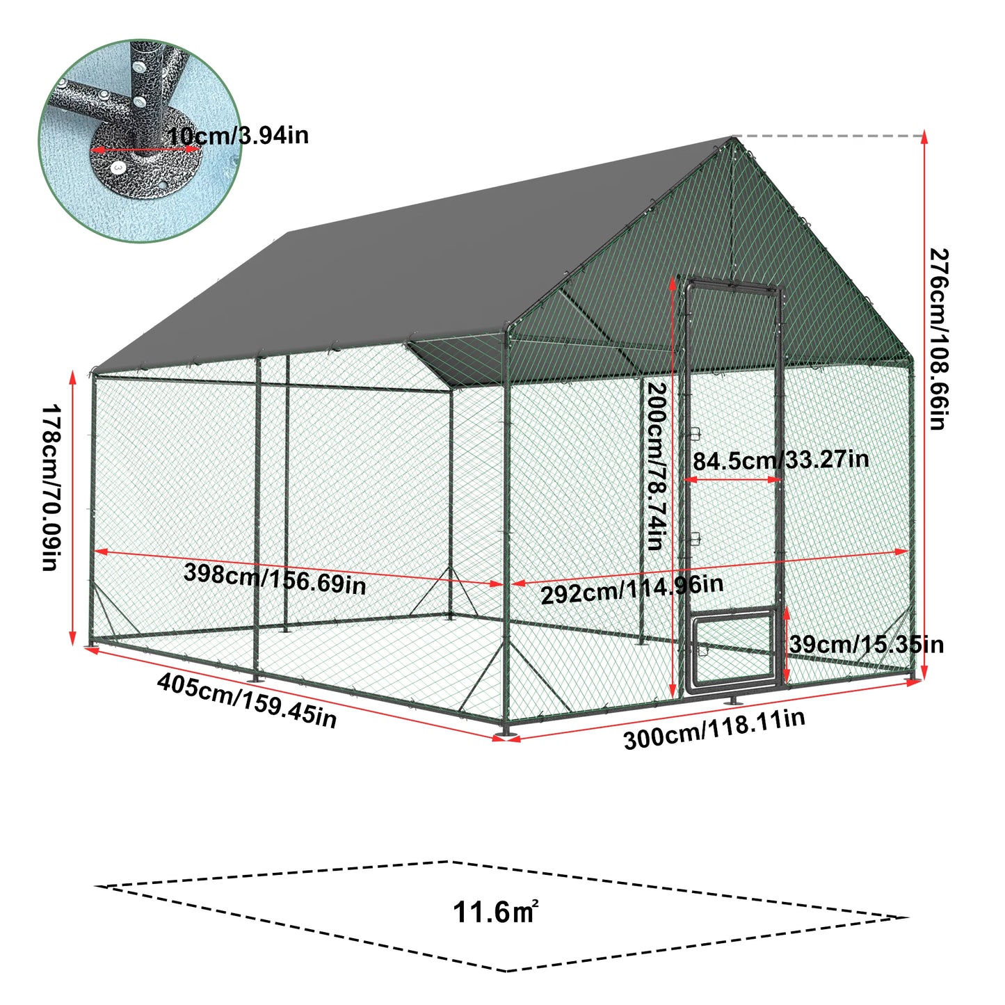 BINGOPAW Large Outdoor Metal Chicken Coop Walk In Poultry Run