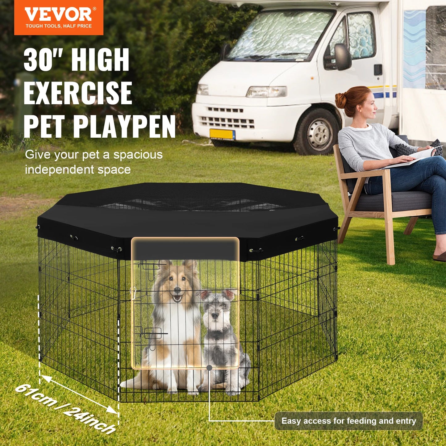 Foldable Dog Playpen Metal Pet Exercise Pen With Top Cover