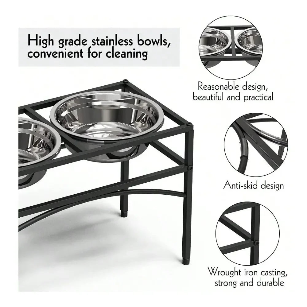 Raised Stainless Steel Dog Bowl With Stand For Medium To Large Breeds
