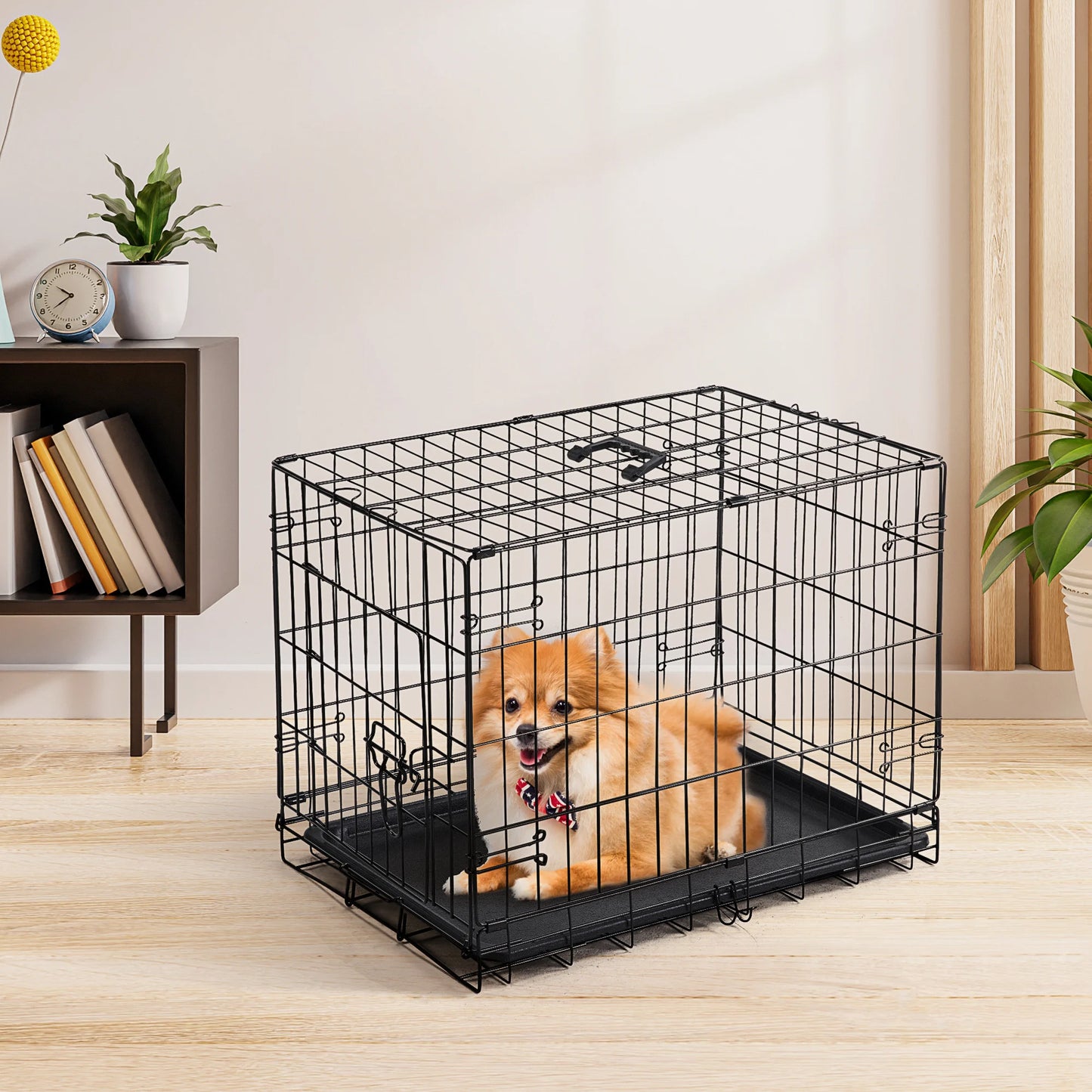 JHK Folding Metal Wire Dog Cage With Leak-Proof Pan