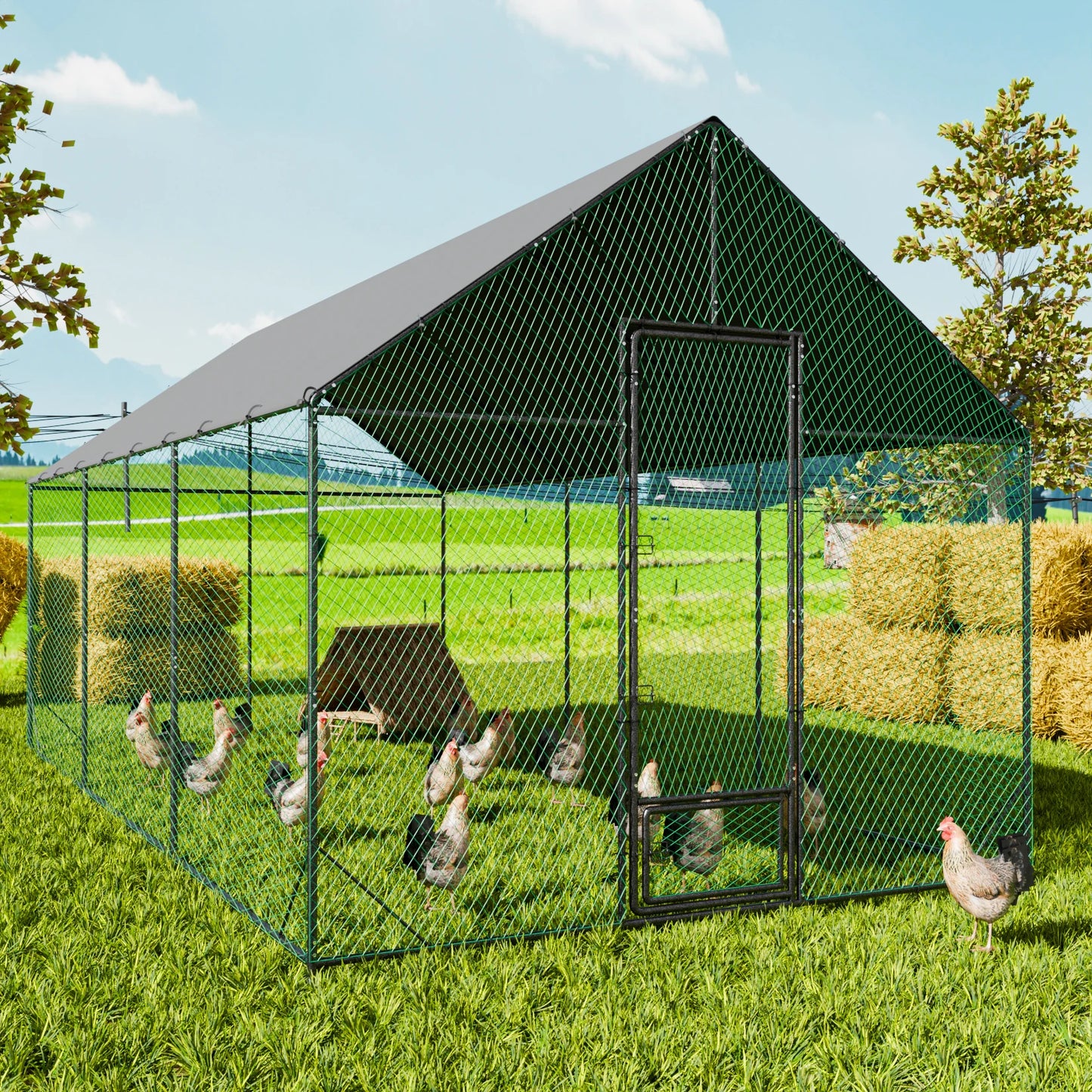 BINGOPAW Large Outdoor Metal Chicken Coop Walk In Poultry Run